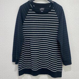 Style & Co. Sport  Women's Black and White Striped Long-Sleeve Crewneck Sweater